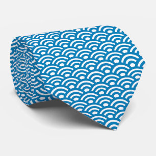 Cravate Seigaiha, Vagues, Japonais, Bleu et Blanc