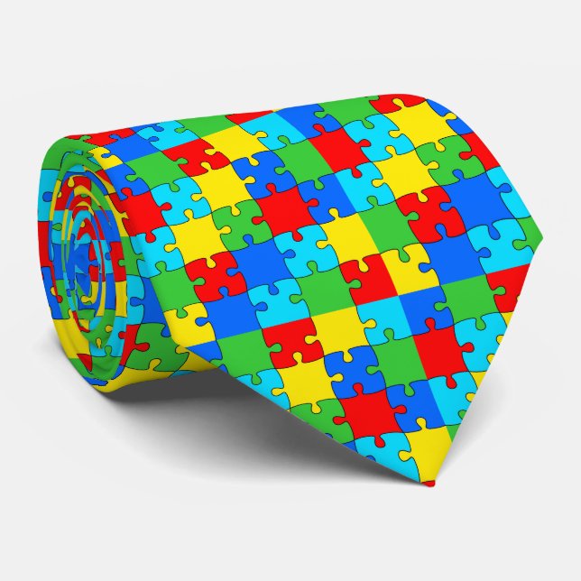 Cravate Sensibilisation sur l'autisme Mois Rainbow Puzzle (Roulé)