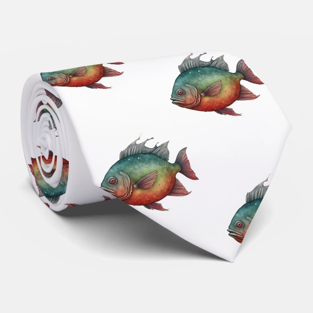 Cravate - Série aquarelle : Piranha (Roulé)