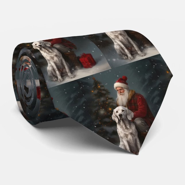 Cravate Setter anglais avec Noël Festif du Père Noël (Roulé)