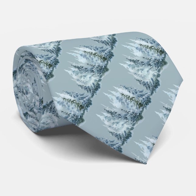 Cravate Shades of Blue Spruce Coniferous Trees Wilderness  (Roulé)