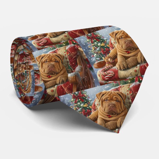 Cravate Shar Pei Chien Festif de Noël (Roulé)