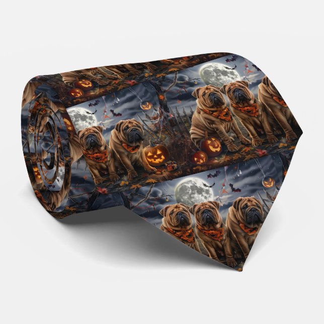Cravate Shar Pei Halloween Éffrayant (Roulé)