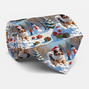 Cravate Shetland Sheepdog Courir La Neige Avec Le Casquett