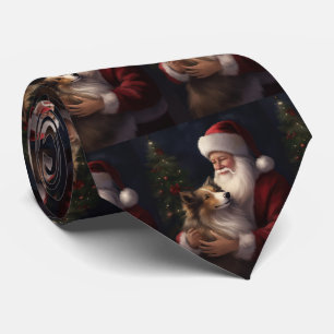Cravate Shetland Sheepdog Père Noël Festif Noël