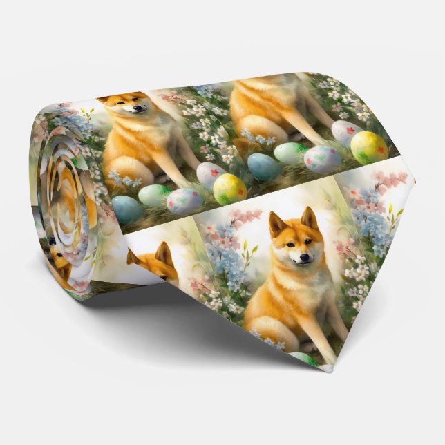 Cravate Shiba Inu avec les oeufs de Pâques vacances (Roulé)