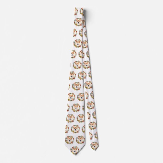 Cravate Shiba Inu Festive de la couronne de Noël Coupe (Devant)