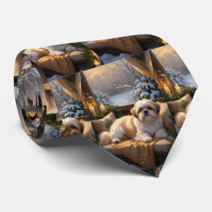 Cravate Shih Tzu avec les lumières de Noël