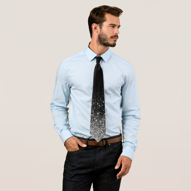 Cravate Shiny Glitter Ombre Fading Black White (En situation)