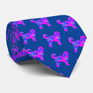 Cravate Silhouette de chien Cockapoo Rose & Bleu Bleu fonc