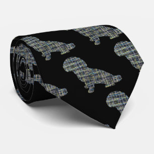 Cravate Silhouette de chien Shihpoo jaune et noir en grill