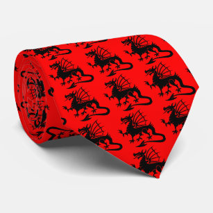 Cravate Silhouette rouge de dragon de Gallois de noir