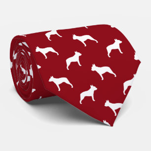 Cravate Silhouettes de Boston Terrier motif rouge et blanc