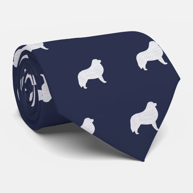 Cravate Silhouettes de Chien des Pyrénées Motif Bleu (Roulé)