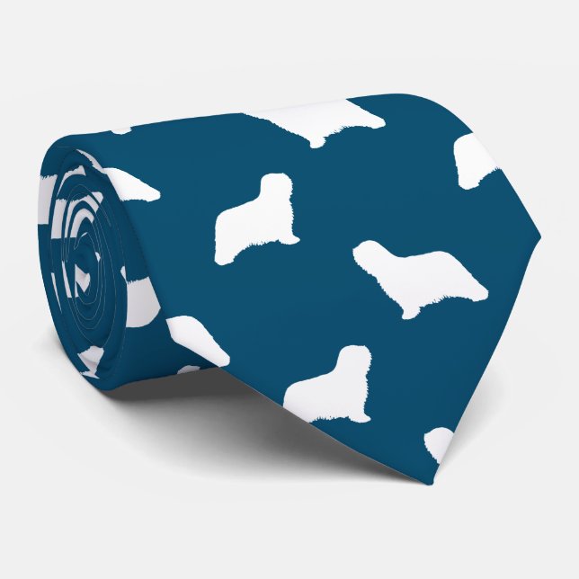 Cravate Silhouettes de chien Komondor Motif bleu et blanc (Roulé)