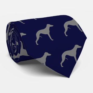 Cravate Silhouettes de Chien Whippet Motif Bleu et gris