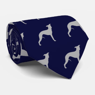 Cravate Silhouettes de chien Whippet Motif Bleu et Gris