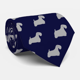 Cravate Silhouettes de Sealyham Terrier Motif bleu et gris