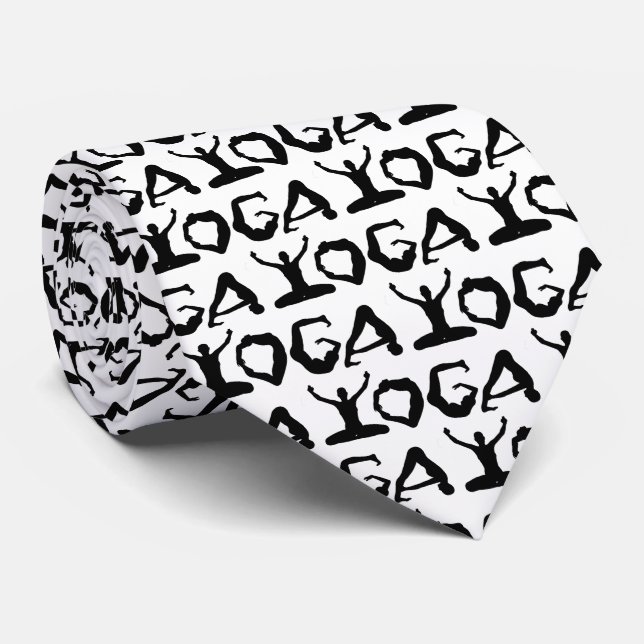 Cravate Silhouettes de Yoga noir et blanc (Roulé)