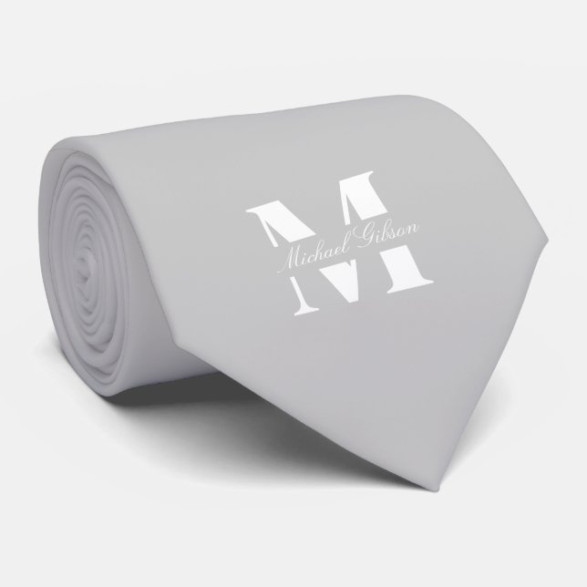 Cravate Silver Mist | Custom Monogram Wedding Groomsmen  (Roulé)