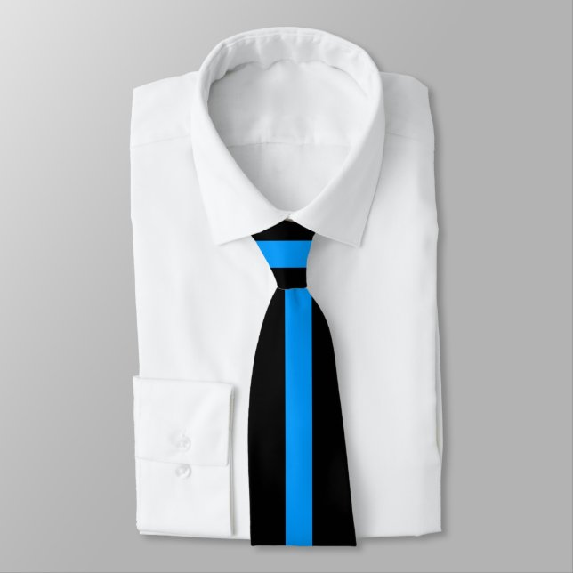 Cravate Simple Bleu Clair sur Rayures Noires (Attaché)