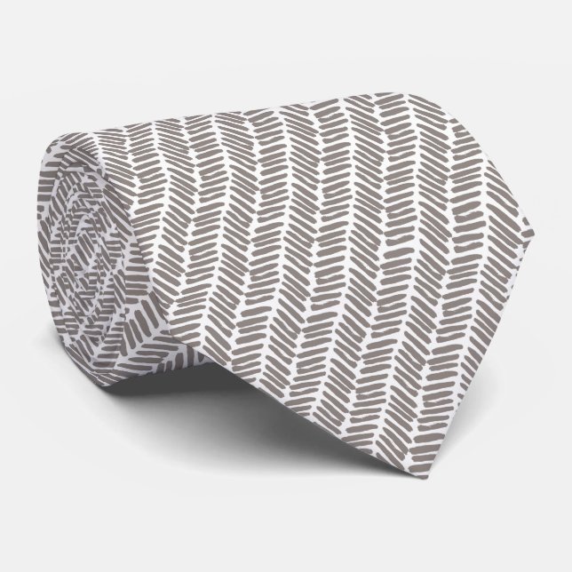 Cravate Simple Éléphant Blanc Gris Abstrait Chevron (Roulé)