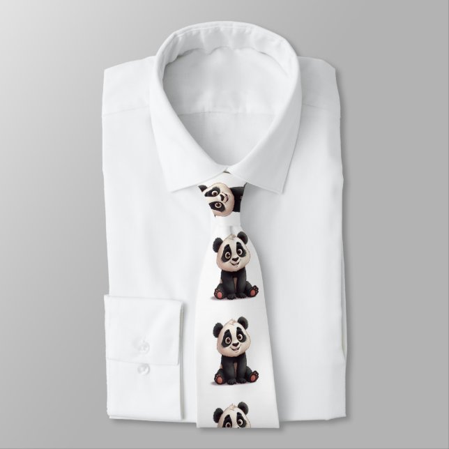 Cravate Sitting Panda Bear Cartoon Illustration Artwork (Attaché)
