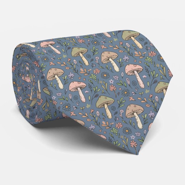 Cravate Slate Gray Fungi Botanical | Modern Groomsmen (Roulé)