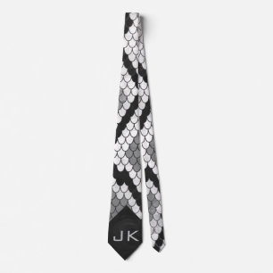 Cravate Snakeskin Gris, blanc et noir Monogramme