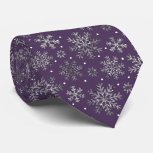 Cravate Snowflakes argenté violet Motif