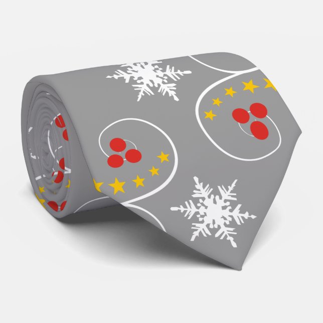 Cravate Snowflakes et baies motif gris Noël (Roulé)