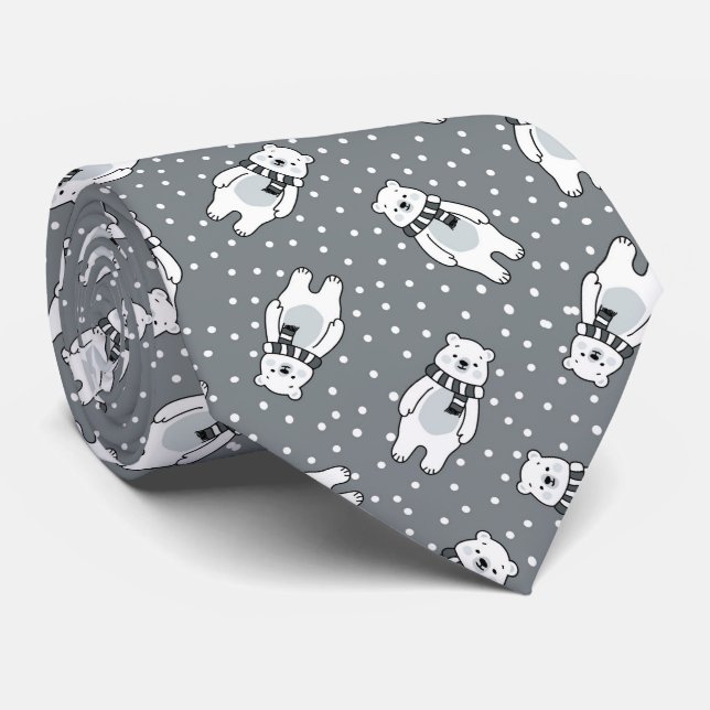 Cravate Snowy cute snow polar bear pattern (Roulé)