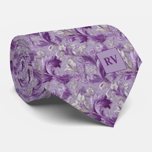 Cravate Soft Violet Purple Botanical Scroll (Roulé)