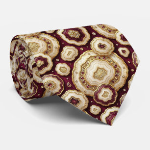 Cravate Soie fausse de luxe   Col Burgundy + Gold Geode