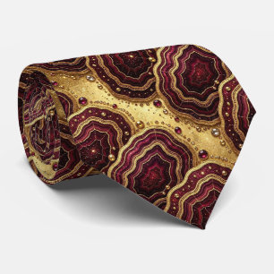Cravate Soie fausse de luxe   Col Burgundy + Gold Geode