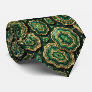 Cravate Soie fausse de luxe Géode verte + or