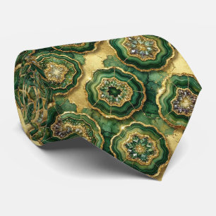 Cravate Soie fausse de luxe   Géode verte + or