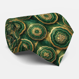 Cravate Soie fausse de luxe   Géode verte + or