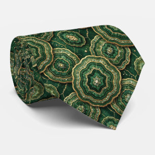 Cravate Soie fausse de luxe   Géode verte + or