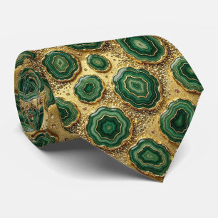 Cravate Soie fausse de luxe   Géode verte + or