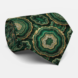 Cravate Soie fausse de luxe Géode verte + or