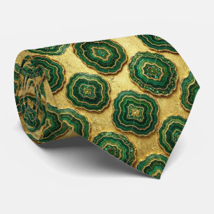 Cravate Soie fausse de luxe   Géode verte + or