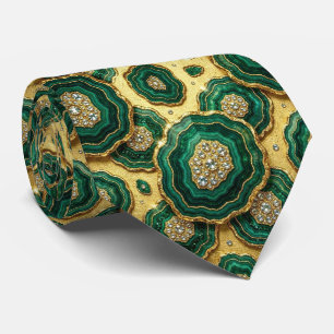 Cravate Soie fausse de luxe   Géode verte + or