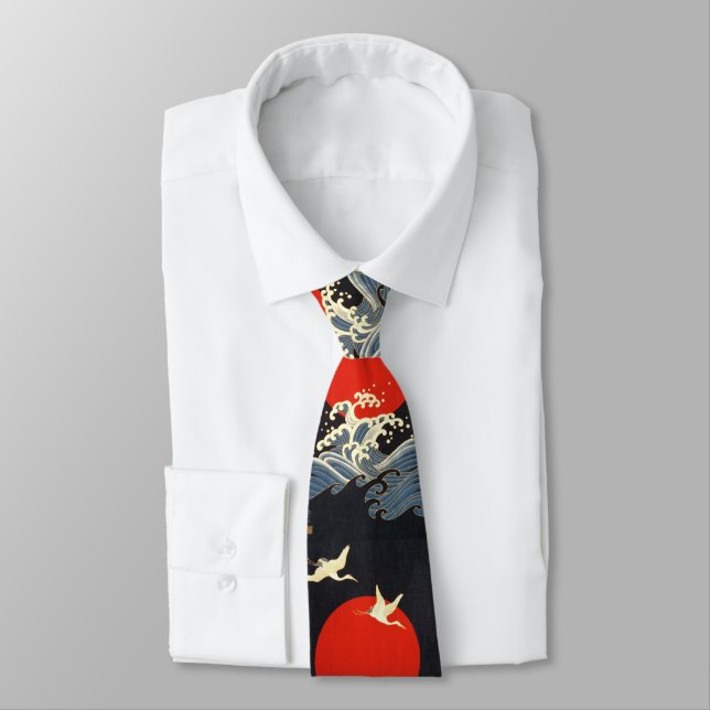 CRAVATE SOLEIL ROUGE, CRANS DE VOL JAPONAIS, VAGUES DE MER (Attaché)