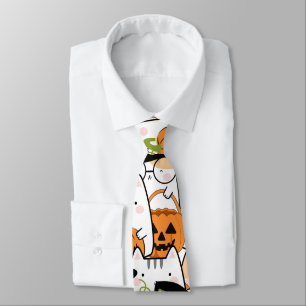 Cravate Sorcière de chat mignonne tenant Bumkin Halloween