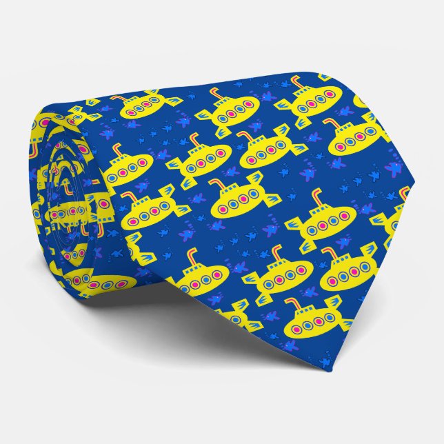 Cravate Sous-marins Jaune Marine Bleue (Roulé)