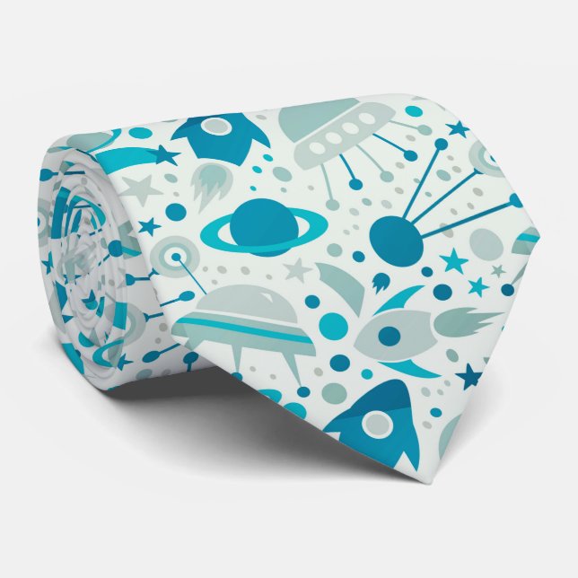 Cravate Space Rockets Planètes Geek (Roulé)