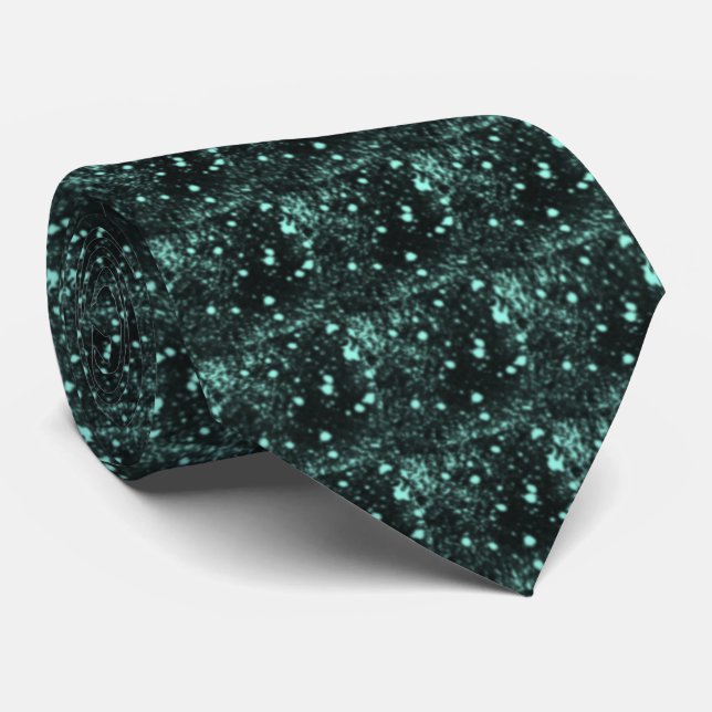 Cravate Spacey Turquoise Splatter On Black Repeat Pattern  (Roulé)