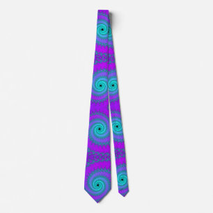 Cravate Spirales fractales violettes et bleu Aqua