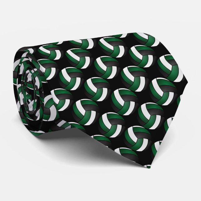 Cravate Sport Dark Green, Black and White Volleyball (Roulé)